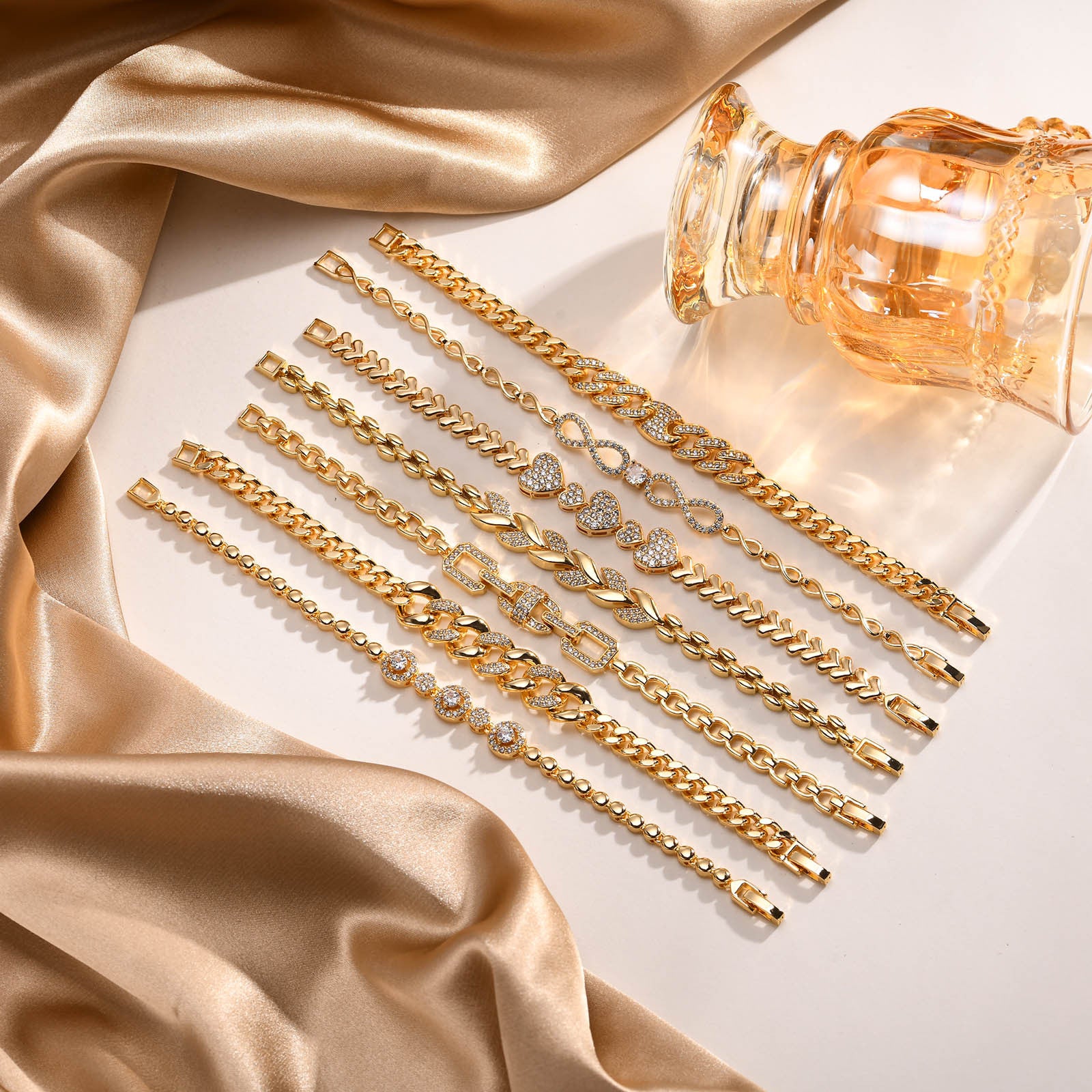 Wholesale Gold Copper Bracelet With Zircon Leaf Infinity Heart Design Stylish Women S Jewelry Accessory