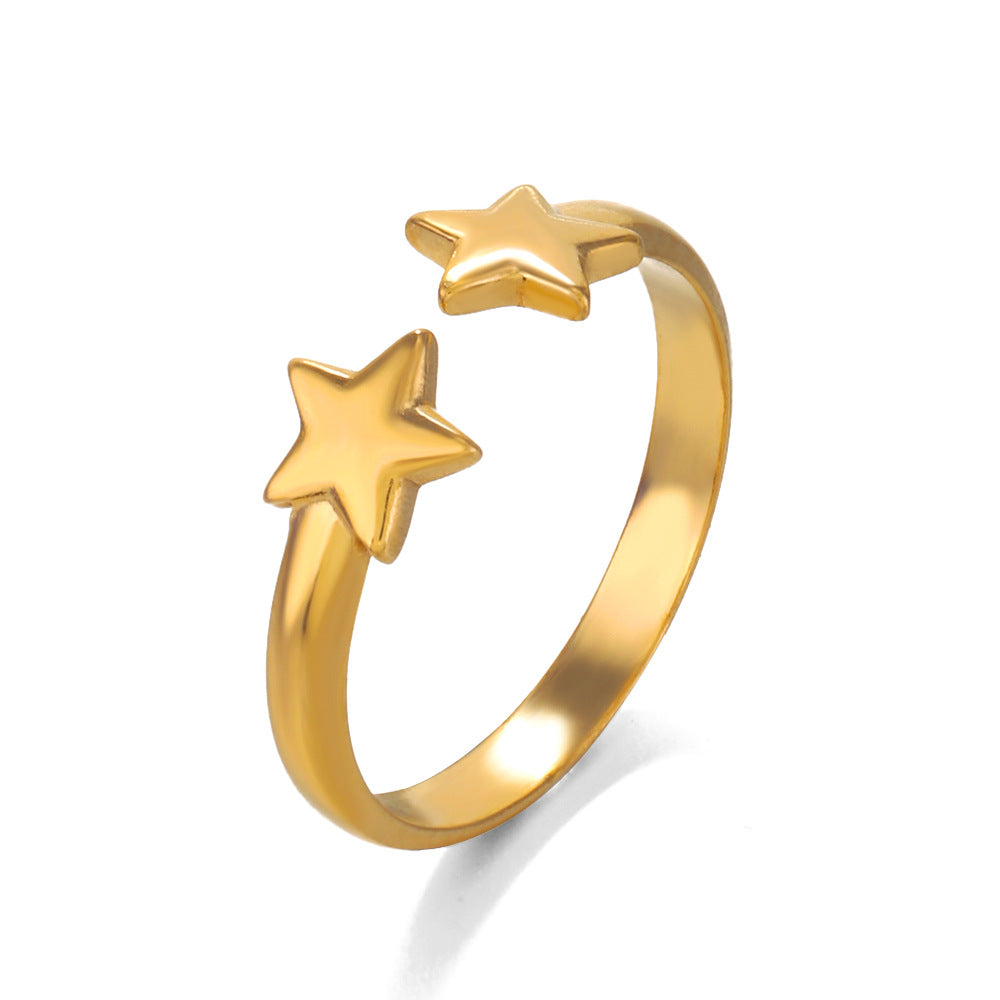 Wholesale 18K Gold Plated Stainless Steel Star Ring Adjustable Open Design Fashion Jewelry Gift