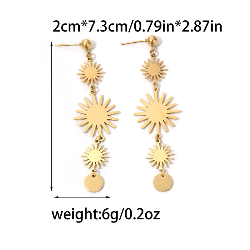 Wholesale Retro gold disc tassel Stainless steel earrings metal fashionable simple long