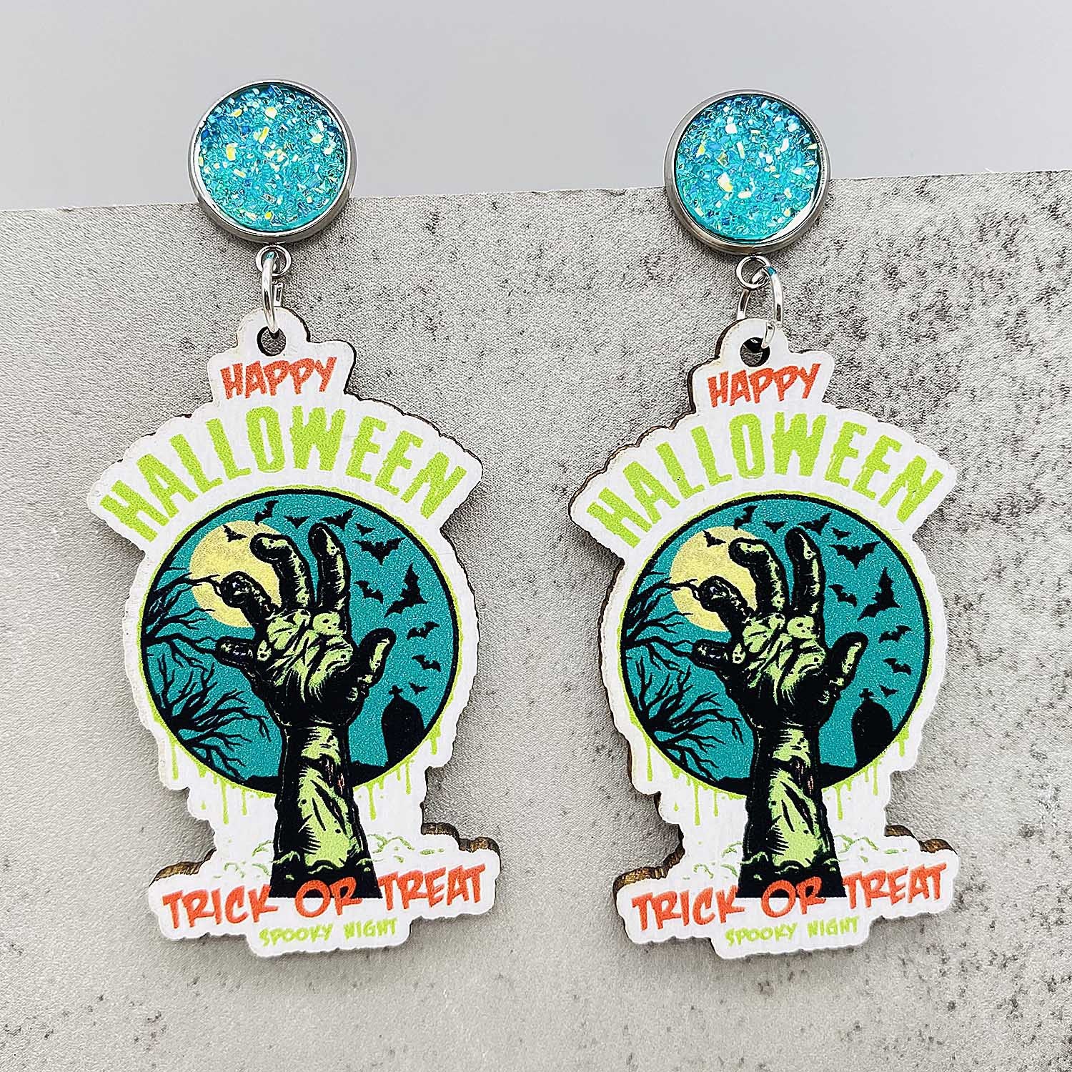 Wholesale Halloween Horror Pumpkin Castle Wood Earrings ACC-ES-ChenY026