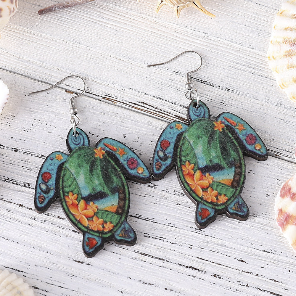 Wholesale Ethnic Style Turtle Earrings Holiday Style Turtle Wooden Earrings ACC-ES-ChuLian002