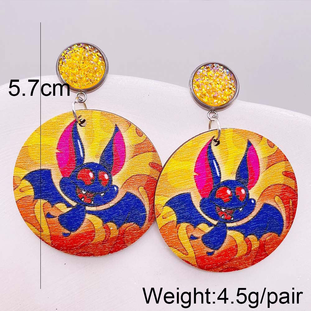 Wholesale Halloween Pumpkin Forest Skull Spider Web Wood Earrings ACC-ES-ChenY081