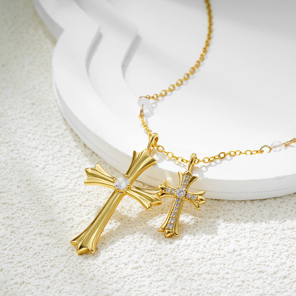 Wholesale  Stainless Steel 18K Gold Diamond Cross Necklace