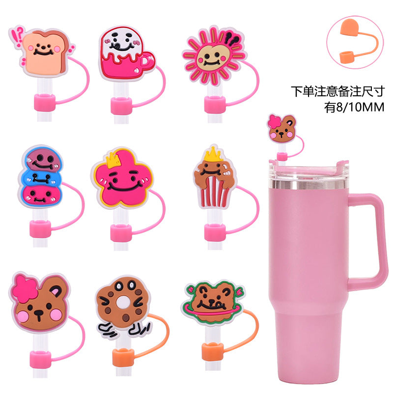 Wholesale Random 100pcs Cute Cartoon Dessert Straw Cover 10MM Straw Tube Cap