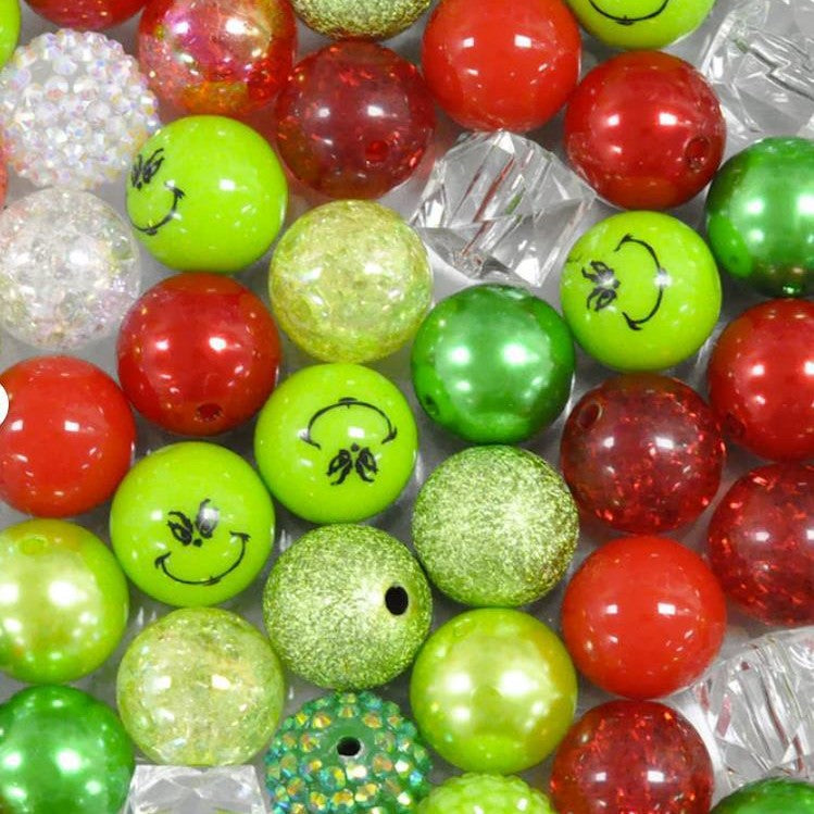Wholesale 50pcs/ pack Light Green Bright Red Christmas 20MM Acrylic Bubblegum Beads