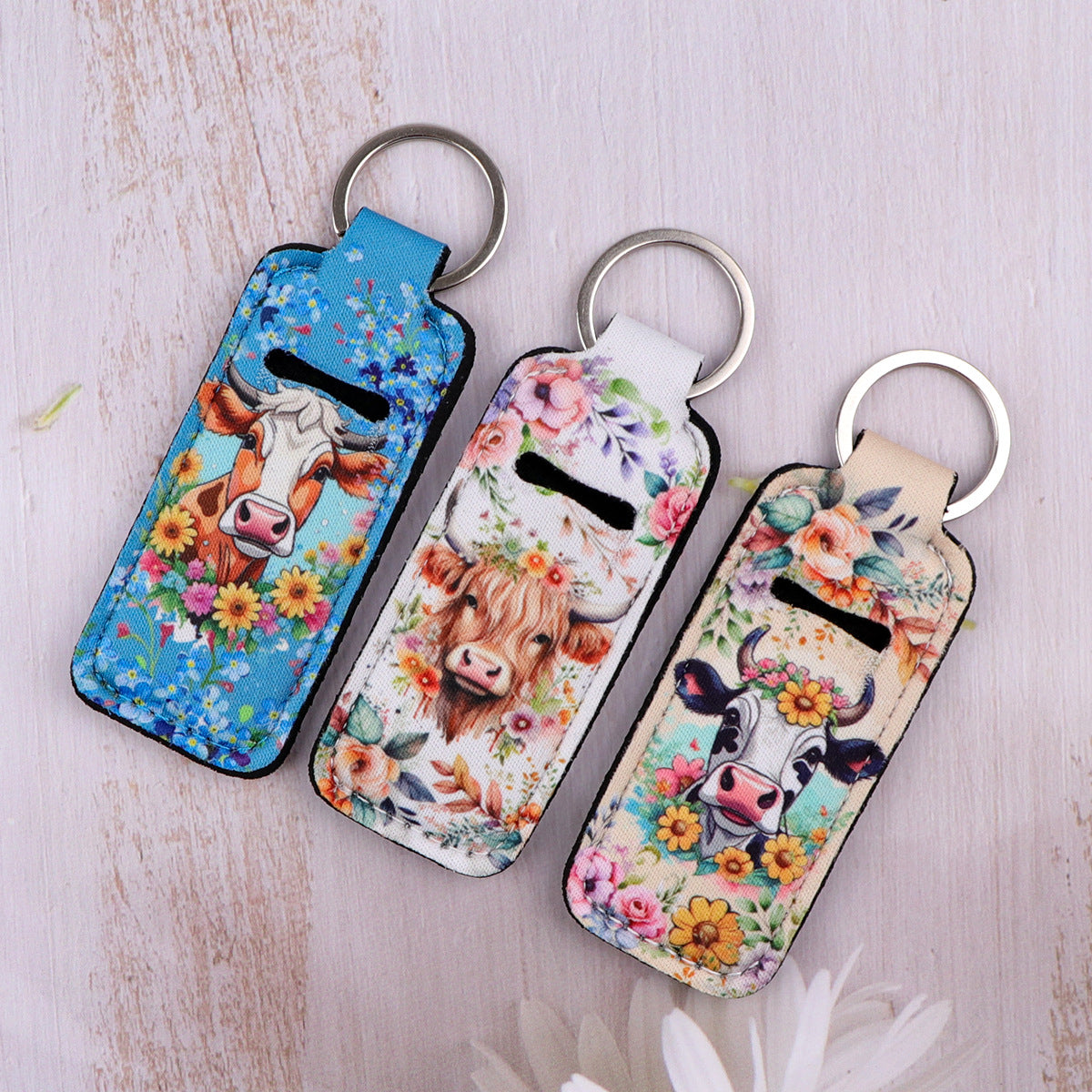 Wholesale 6pcs Cartoon Animal Cow Lipstick Case Keychain