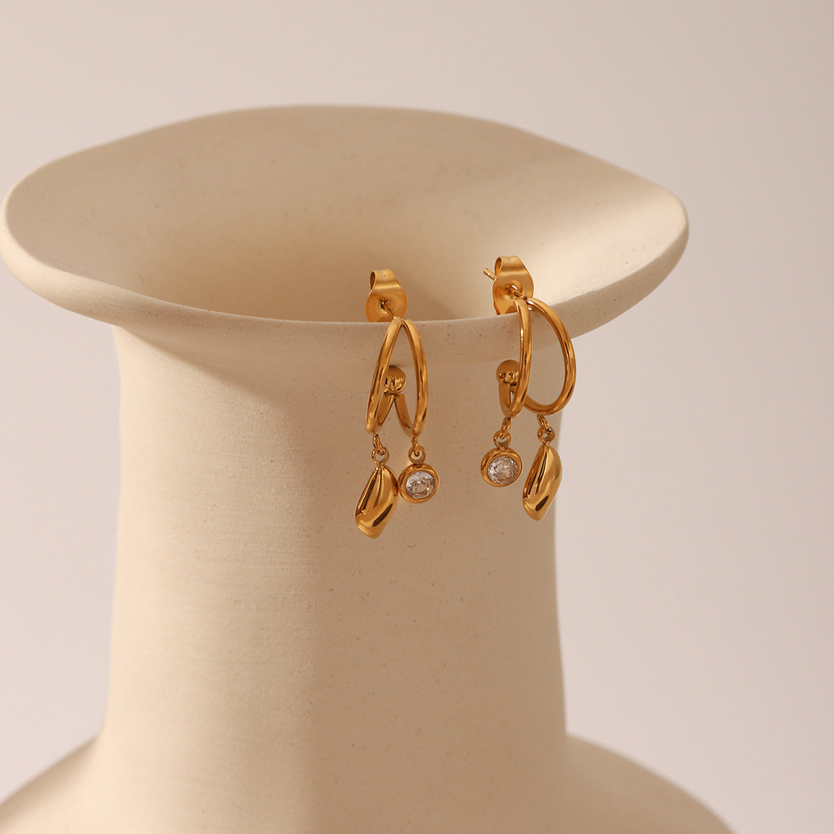 Wholesale Stainless Steel 18K Gold Plated Earrings Geometric Shaped Diamond Irregular Earrings