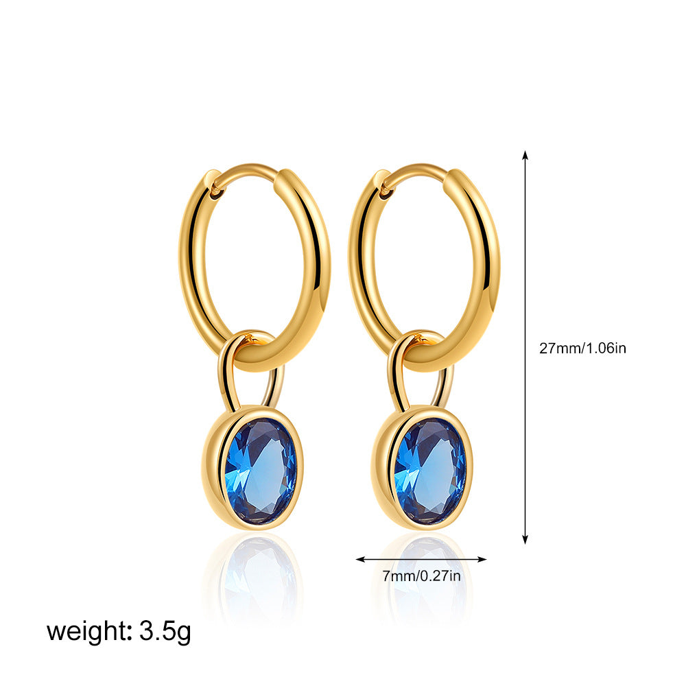 Wholesale  Stainless Steel 18K Gold Color Zircon Oval Earrings