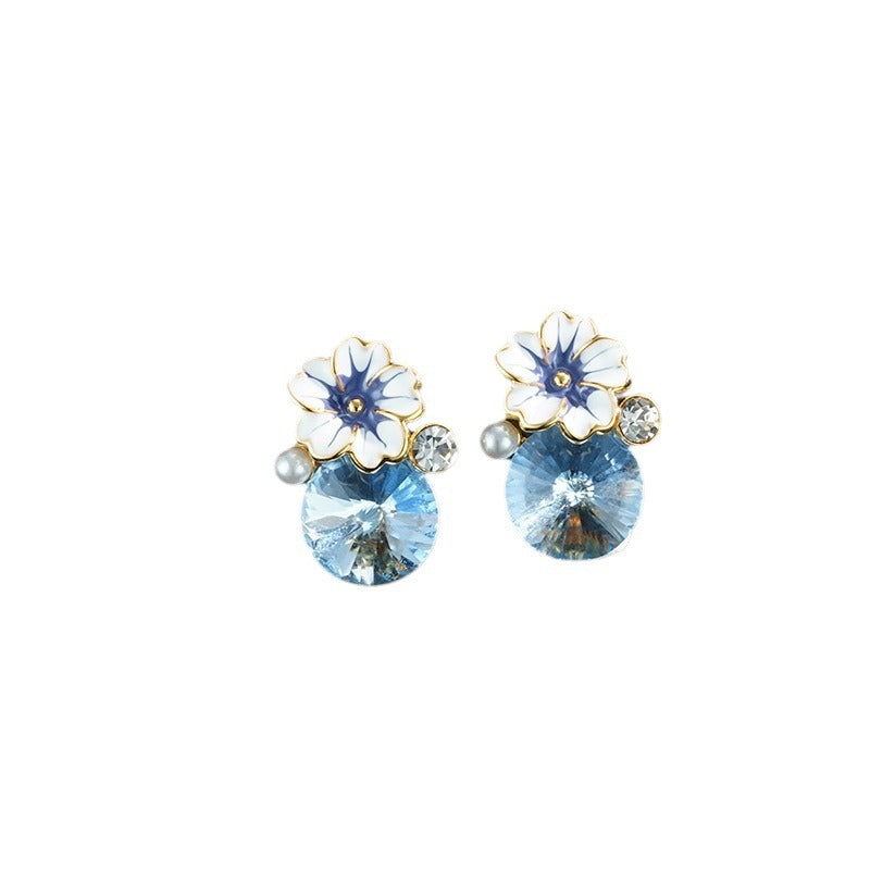 Wholesale  Camellia Drop Glaze Earrings S925 Silver Needle Retro Versatile Earrings