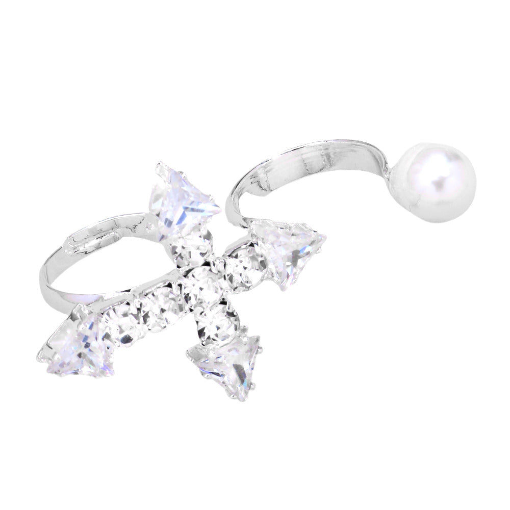 Wholesale  Cross Double Finger Ring  Rhinestone Opening Ring