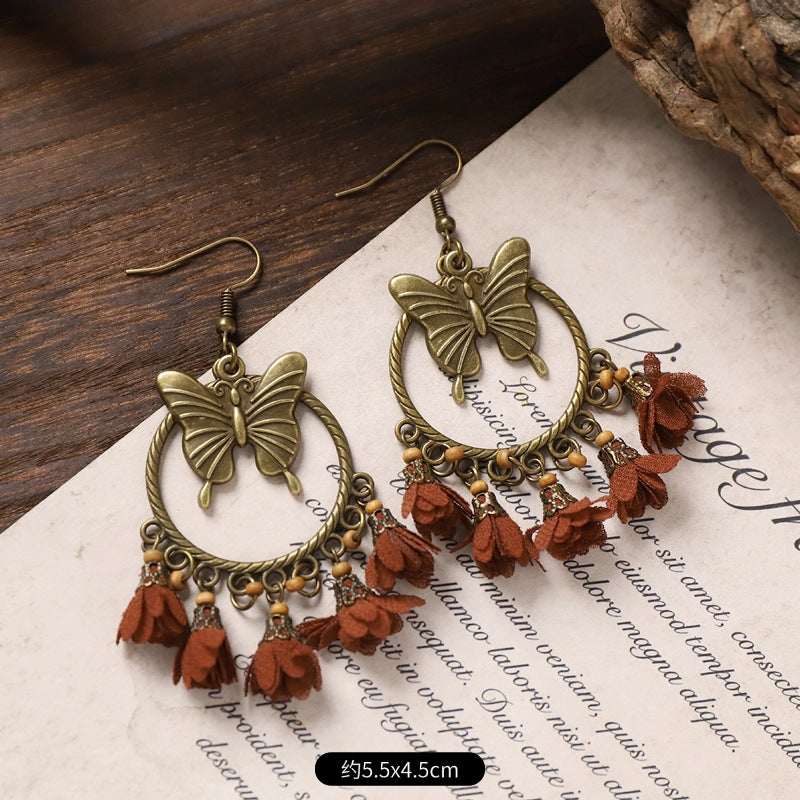 Wholesale Alloy Butterfly Bohemian Earrings Long Tassel Drop Earrings Fashion Accessory for Women Party Wear