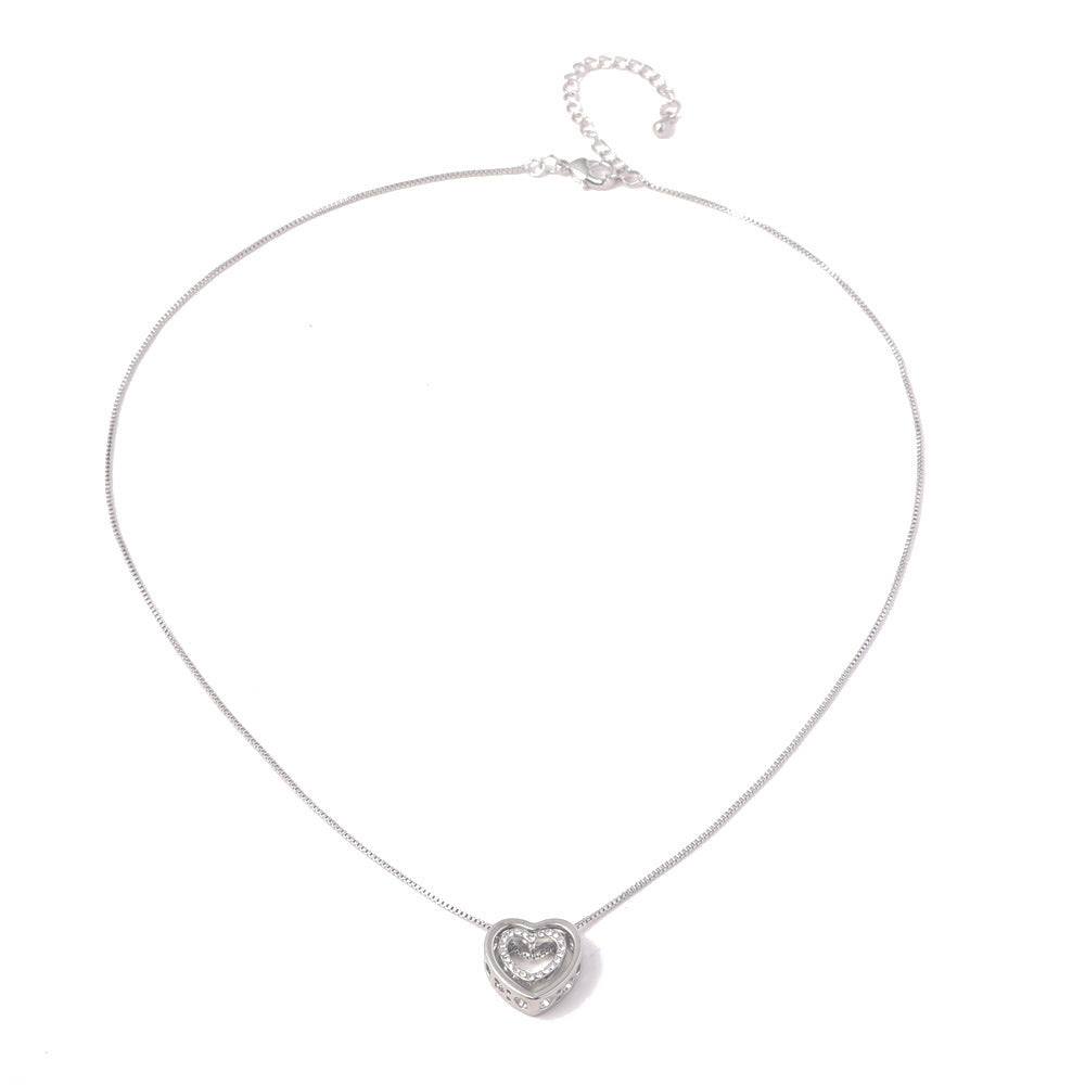 Wholesale  micro-inlaid love crystal alloy cute double heart pendant necklace