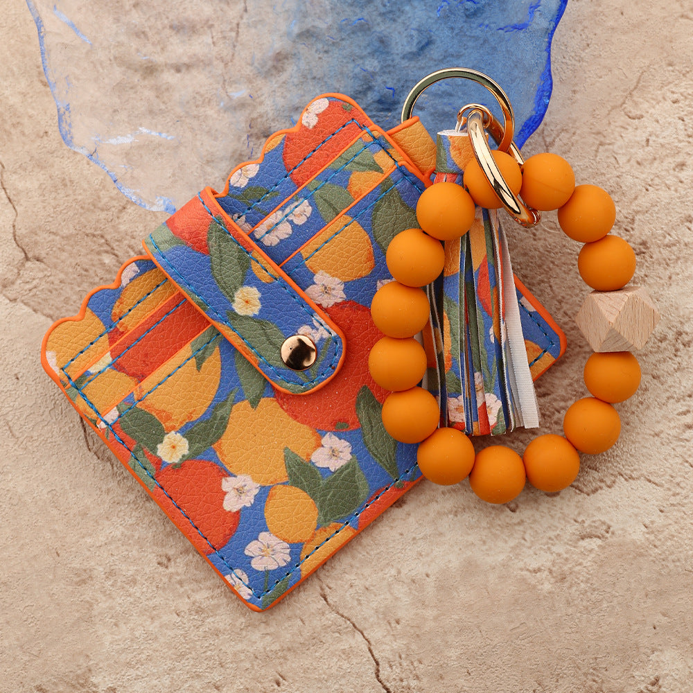 Wholesale  bead  ocean print mushroom leather Wristlet Keychain