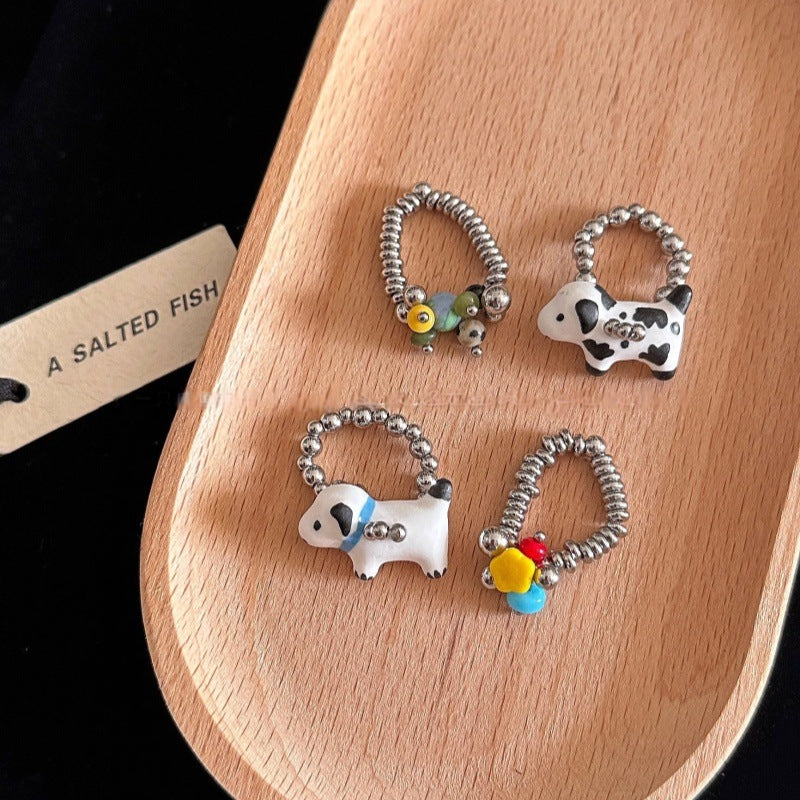 Wholesale Ceramic Dog Glass Beaded Ring