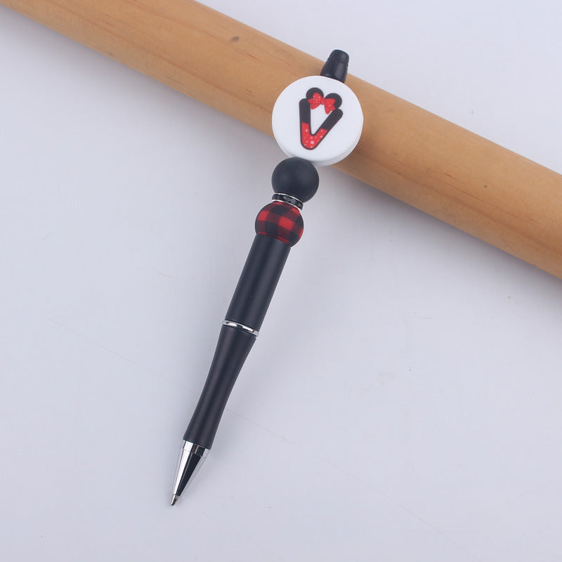 Wholesale  handmade beaded pen DIY creative silicone teether English letter  ballpoint pen