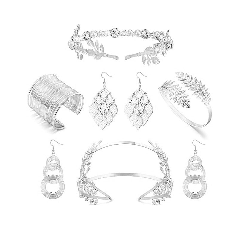 Wholesale Fashion Greek Goddess Bride Leaves Hair Band Golden Bracelet Leaves Earrings suit