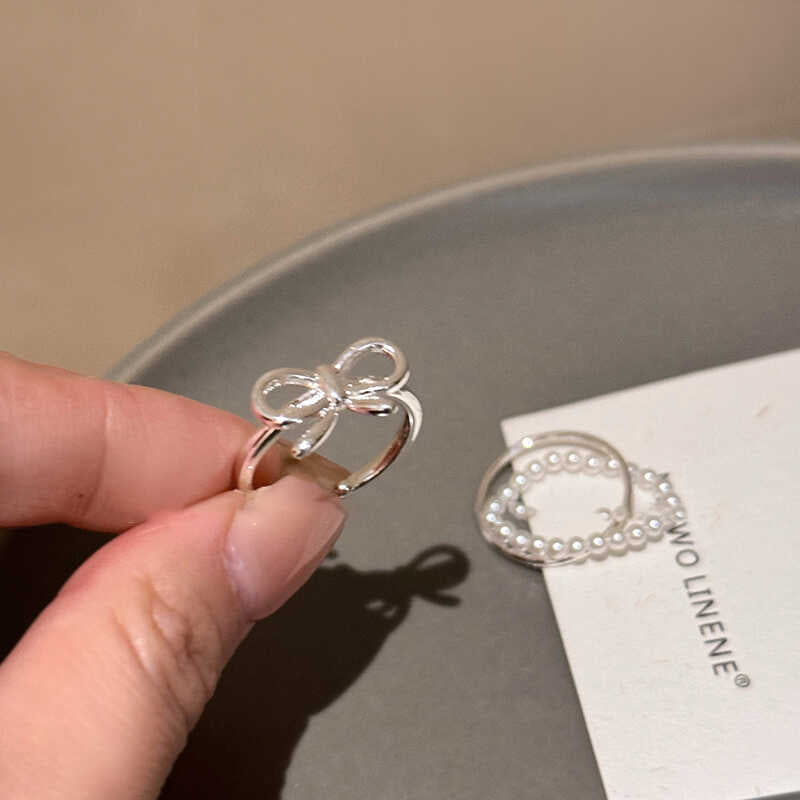 Wholesale 925 Sterling Silver Bow Pearl Cross Ring