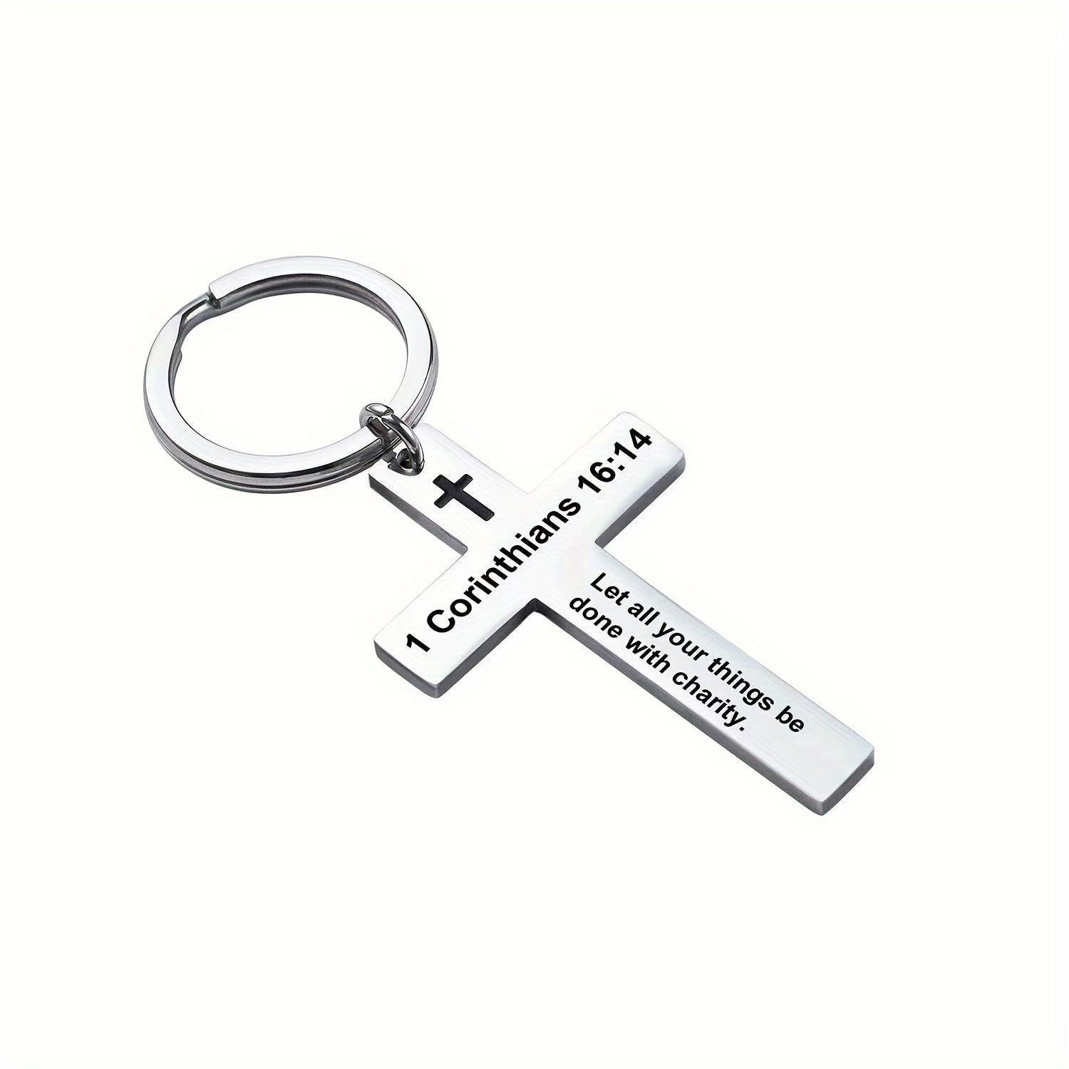 Wholesale creative Titanium Steel cross inspirational lettering metal keychain