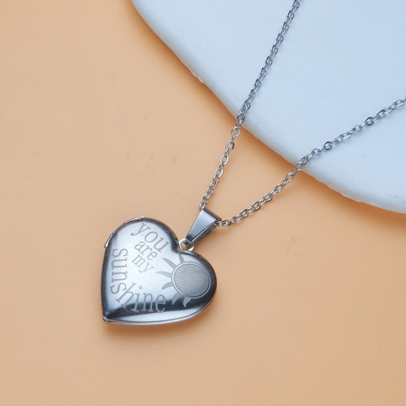 Wholesale Sun Openable Heart Shape Photo Frame Stainless Steel Necklace ACC-NE-MS027