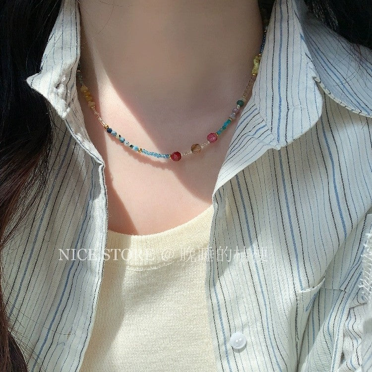 Wholesale Summer Dopamine Natural Stone Beaded Necklace Ethnic Style Clavicle Chain - Boutique Resale Jewelry Accessory