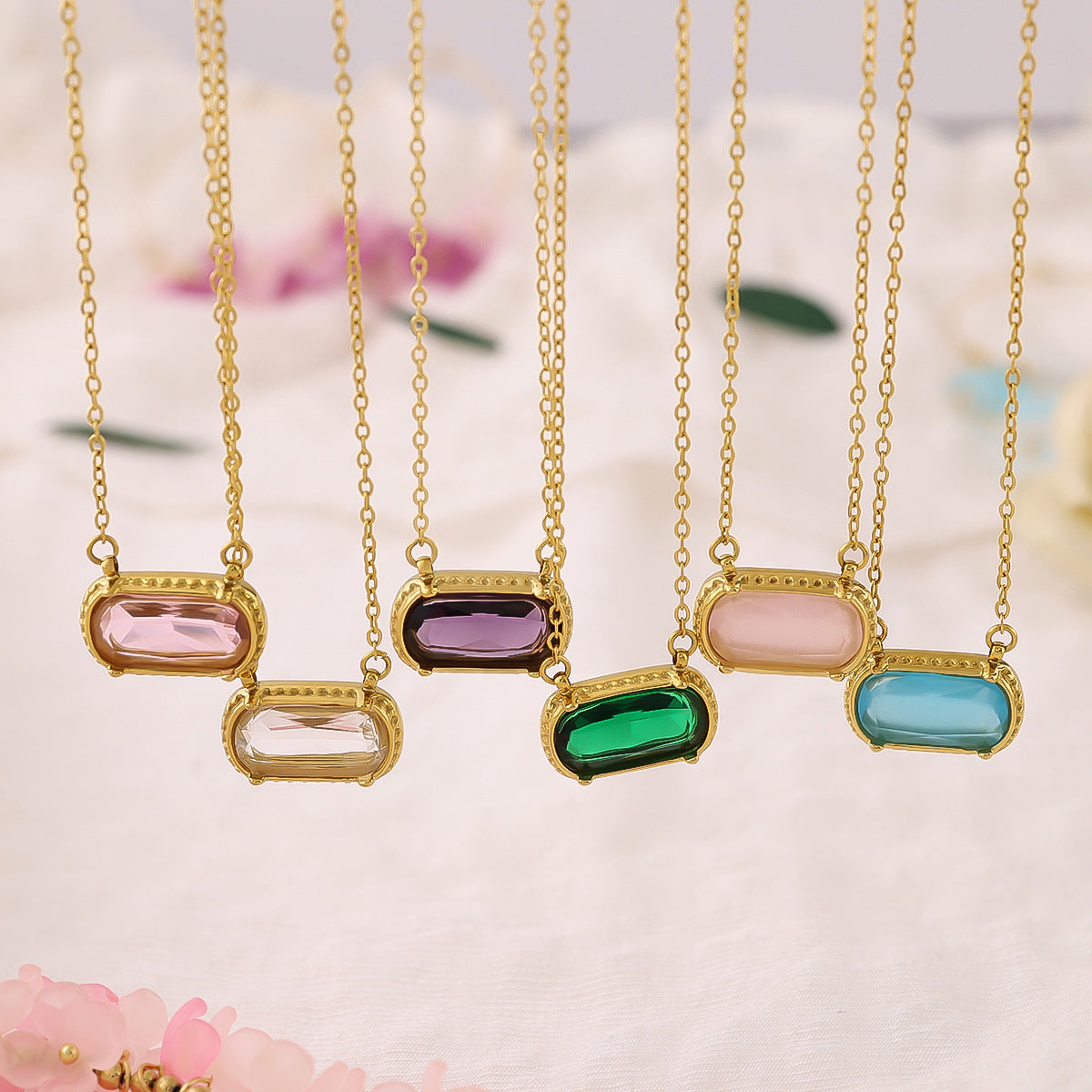 Wholesale Titanium Steel oval necklace  color zircon pendant clavicle chain