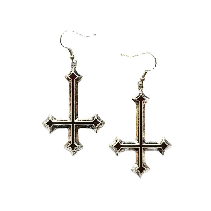 Wholesale    punk Gothic cross Red simple red dripping earrings