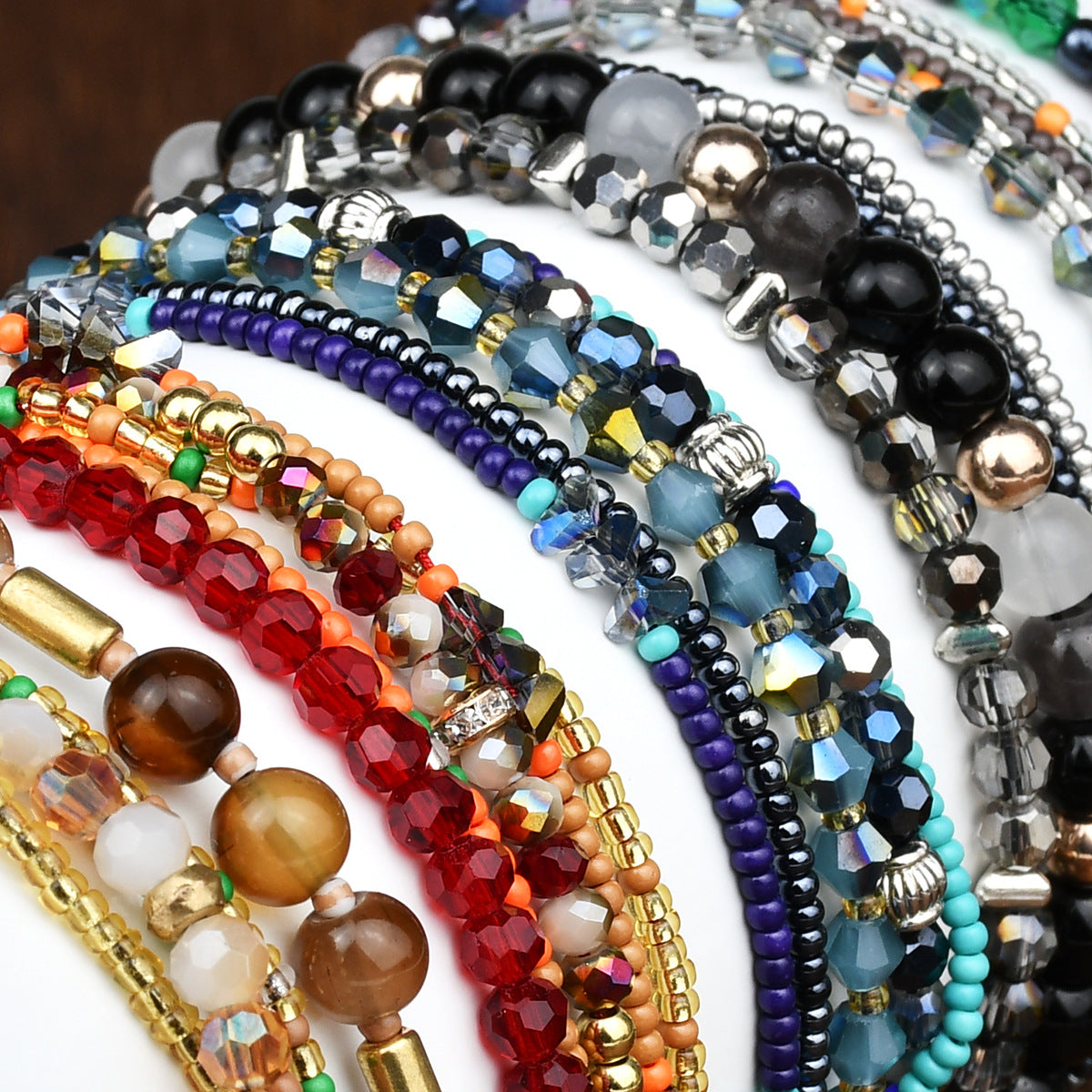 Wholesale Geometric Multi-Layer Woven Colorful Crystal Bead Bracelet,  Women' s Fashion Jewelry Gift for Boutique Resale