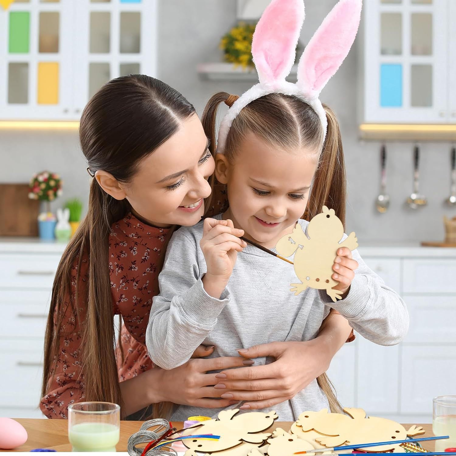 Wholesale wooden chick wind chime suit DIY wooden Easter suit