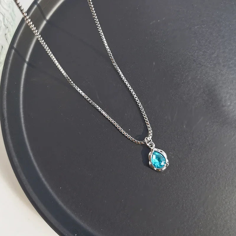 Wholesale  Titanium Steel Luxury Iceberg Blue Waterdrop Necklace