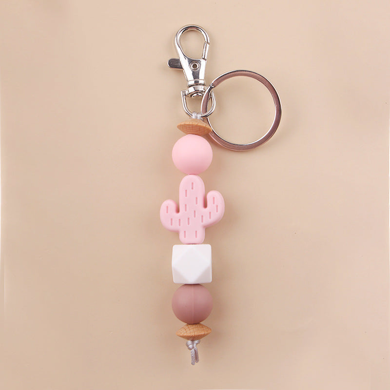 Wholesale New Cartoon Cactus Teether Bead Keychain DIY Creative Silicone Beaded Bracelet Bag Pendant Small Jewelry ACC-KC-GuangTian035