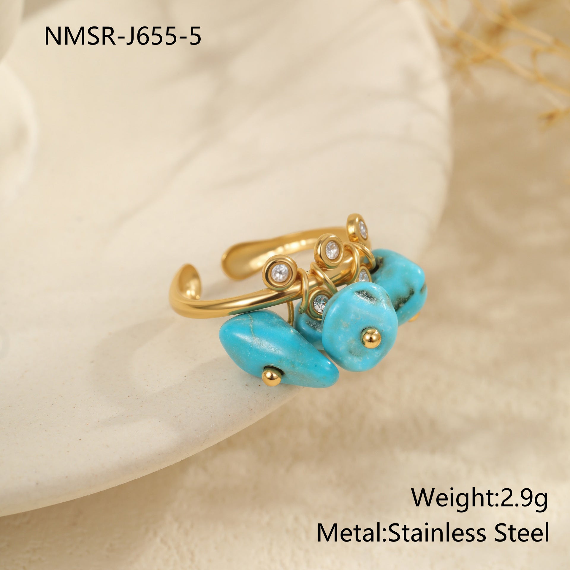 Wholesale Stainless Steel Western Style Turquoise Adjustable Ring