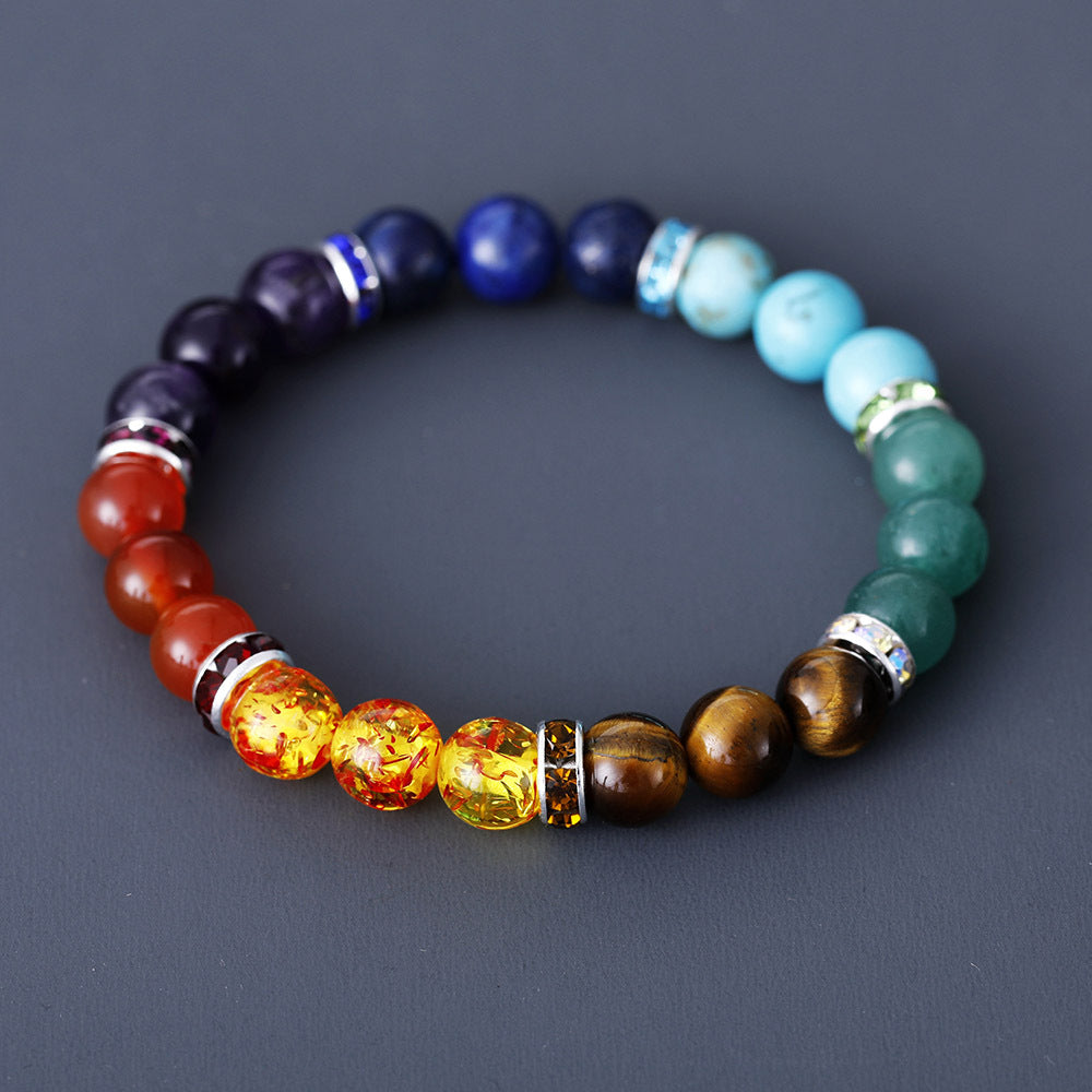 Wholesale Natural Stone Colorful Chakra Handmade Beaded Elastic Couple Bracelets ACC-BT-LZ007