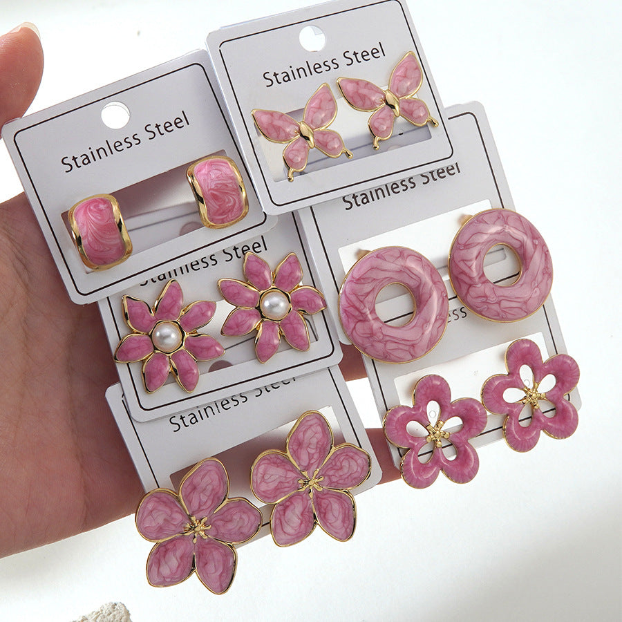 Wholesale Stainless Steel Oil-Drip Earrings,  Petal Flower Butterfly Design,  Stylish Fashion Accessory for Party Wear
