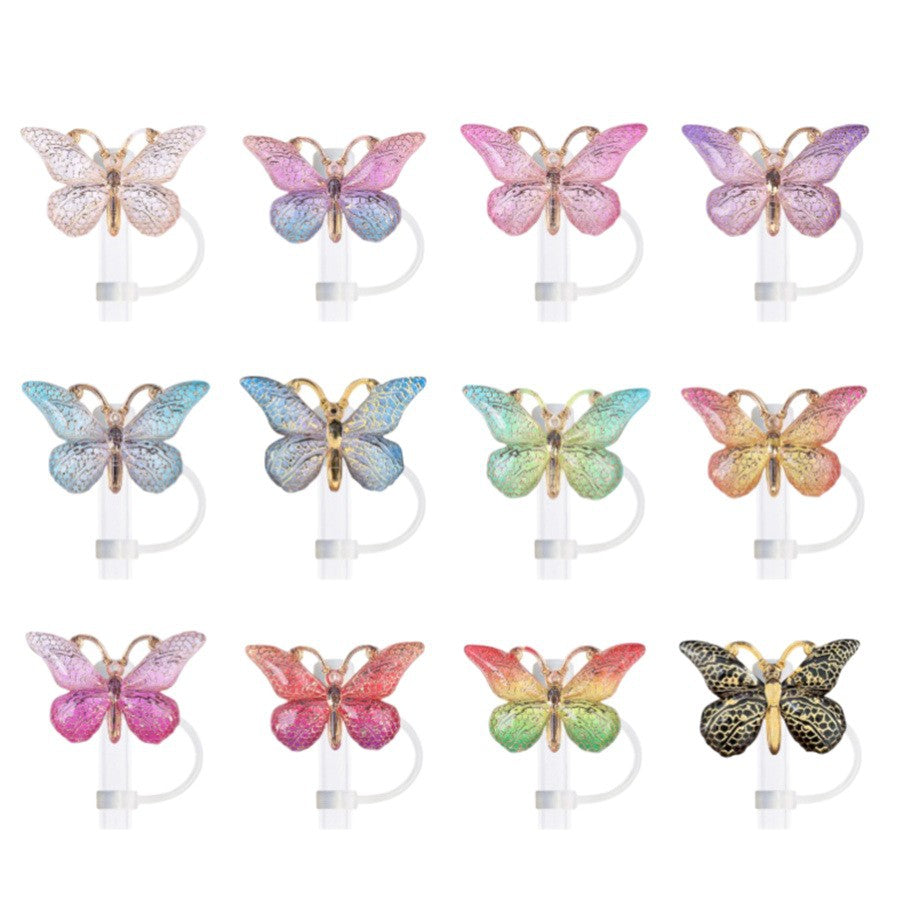 Wholesale 10pcs  Hot stamping gradient butterfly series Straw Cover Straw Tube Cap