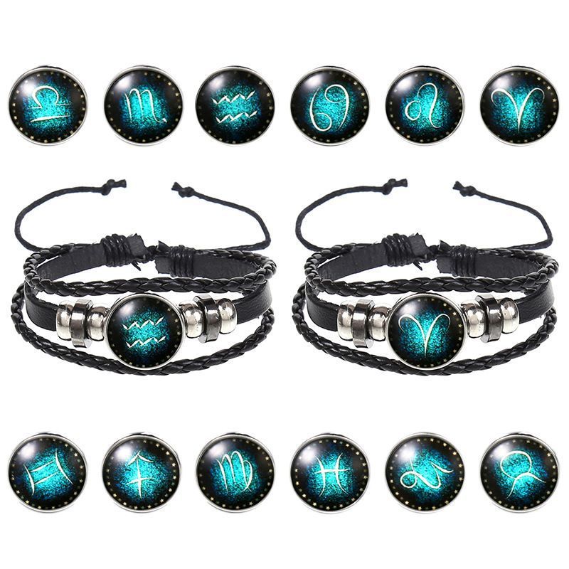 Wholesale Artificial Leather Contion Bracelet,  Unisex Glow in Dark Zodiac Jewelry,  Travel Souvenir Gift for Resale