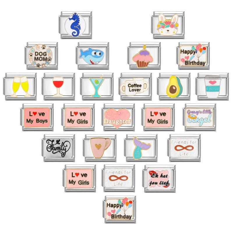 Wholesale Italian Charm Bracelet 9mm DIY Splicing Cute Cartoon Stainless Steel Composable Bracelet