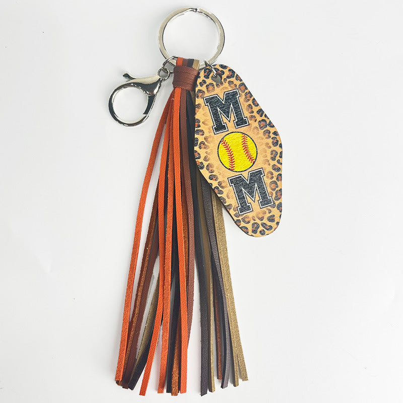 Wholesale 2 Pcs/pack Mother's Day Gift Leopard Print Sports Baseball Football MOM Western Style Tassel Keychain Lanyard Keychain ACC-KC-HY021