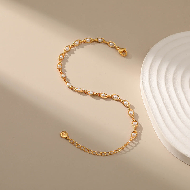 Wholesale Copper Plated 18K Real Gold Pearl Anklet