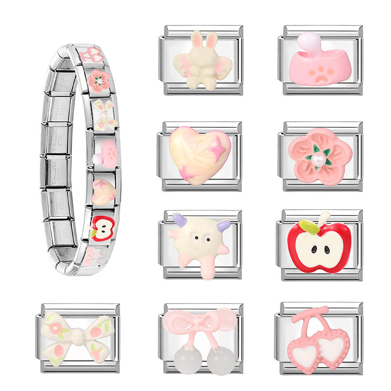 Wholesale  Italian Charm Bracelet 9mm DIY Creative Pink Cute Cartoon  Creative Stainless Steel Composable Bracelet