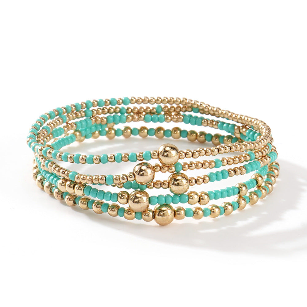 Wholesale Gold Tone Seed Bead Bracelet 5 Piece Set Hand Knitted Geometric Unisex Design Fashion Jewelry Accessory For Everyday Wear And Gifting
