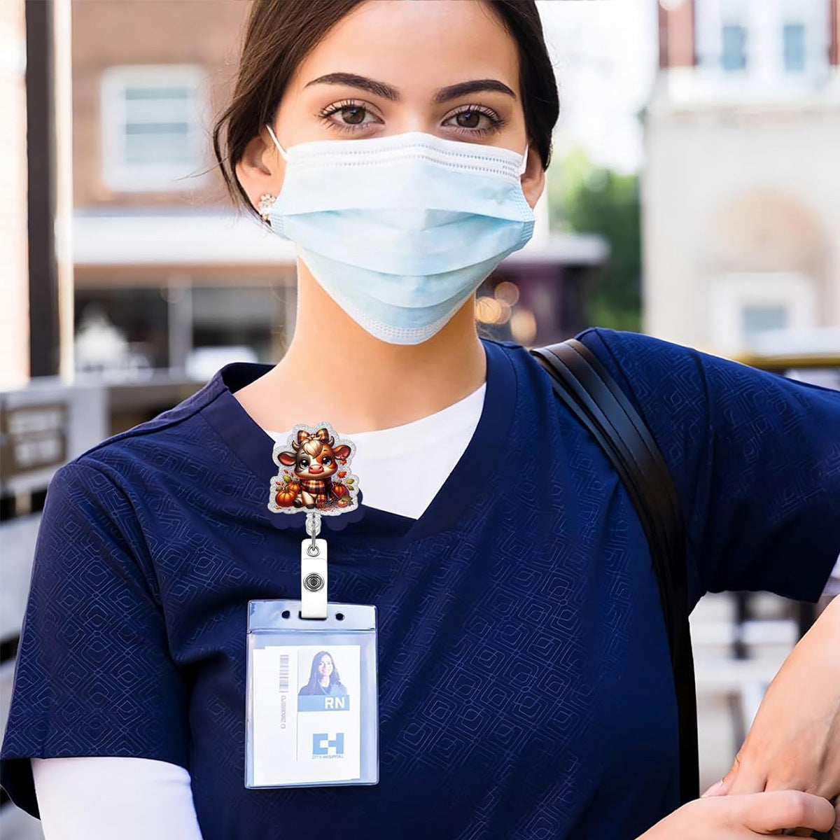 Wholesale retractable buckle name tag  acrylic cow Badge Reels