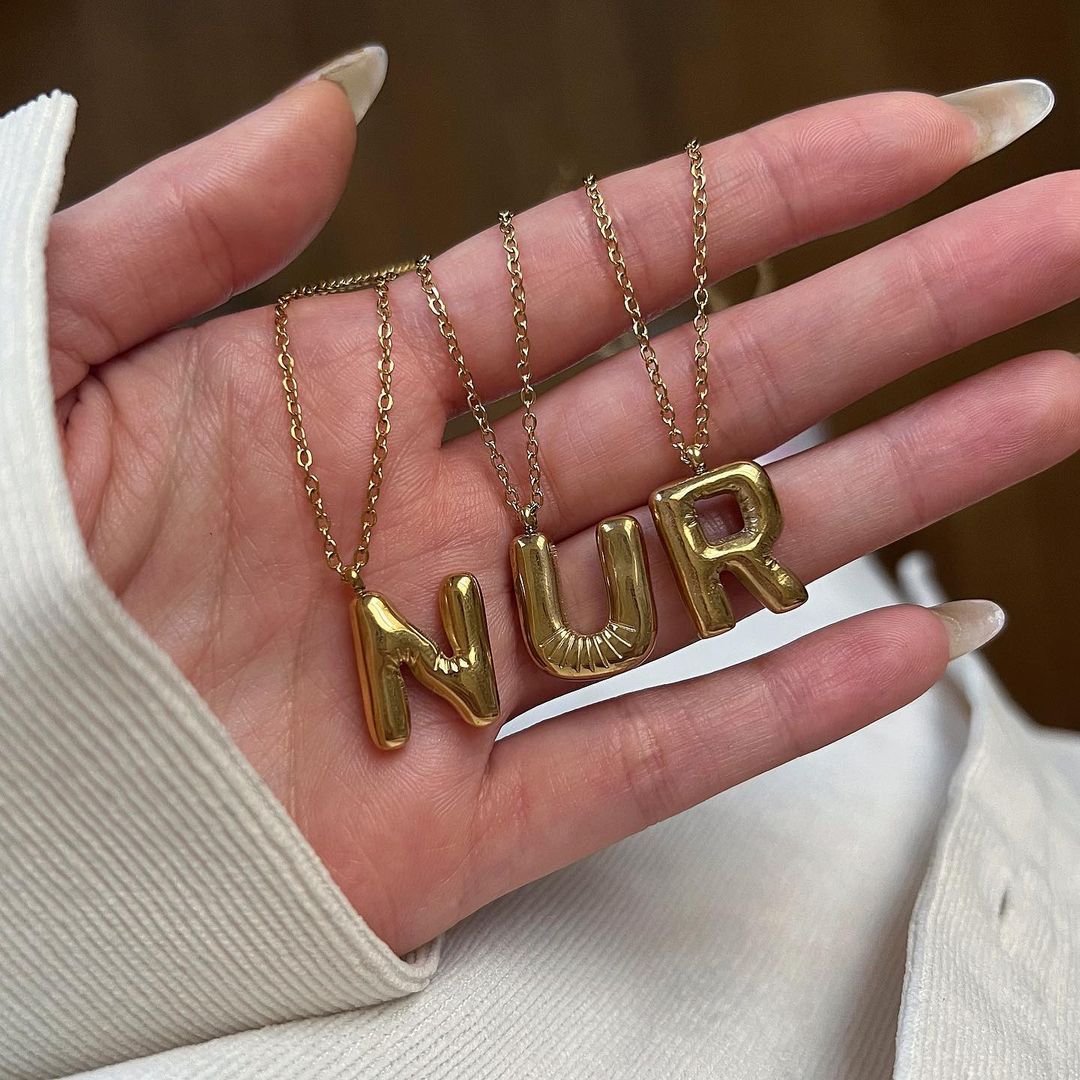 Wholesale 26 Letters 18K Gold Plated Polished Letter Necklaces ACC-NE-GuDi014