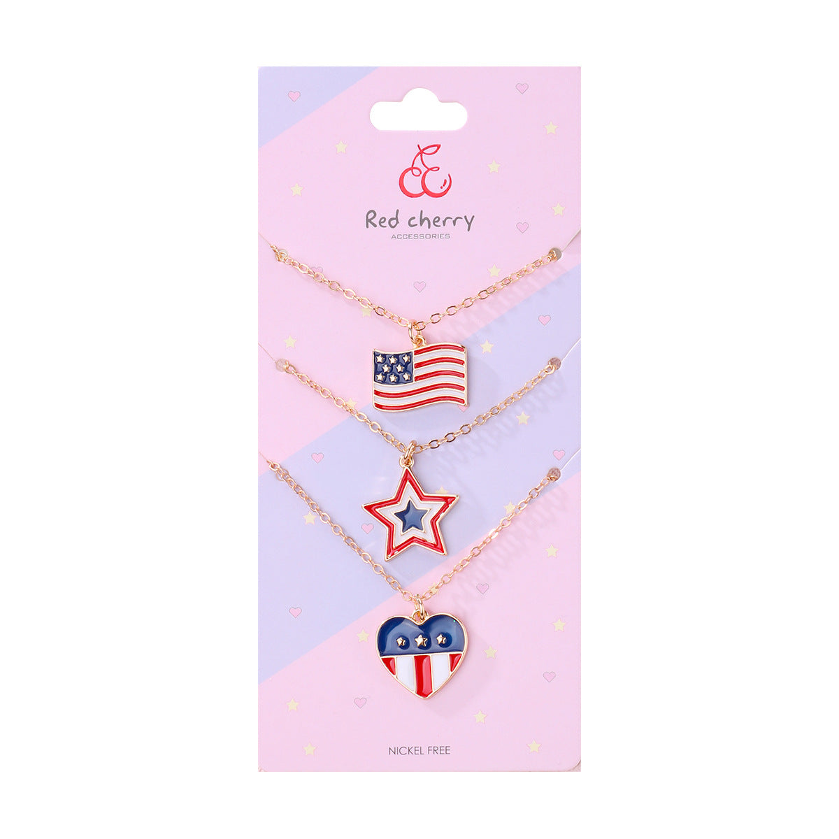 Wholesale US Independence Day Set Necklace Flag Five-pointed Star Love Alloy Oil Drop Necklace