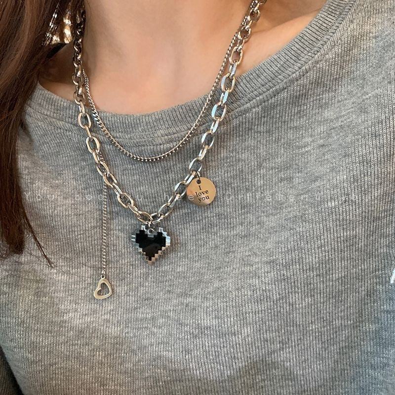 Wholesale Luxury Marble Heart Double Layer Necklace