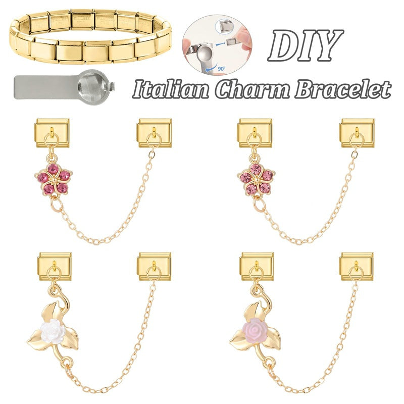 Wholesale 9mm Italian Charm Starter Bracelets DIY Double Hanger Stainless Steel Composable Bracelet