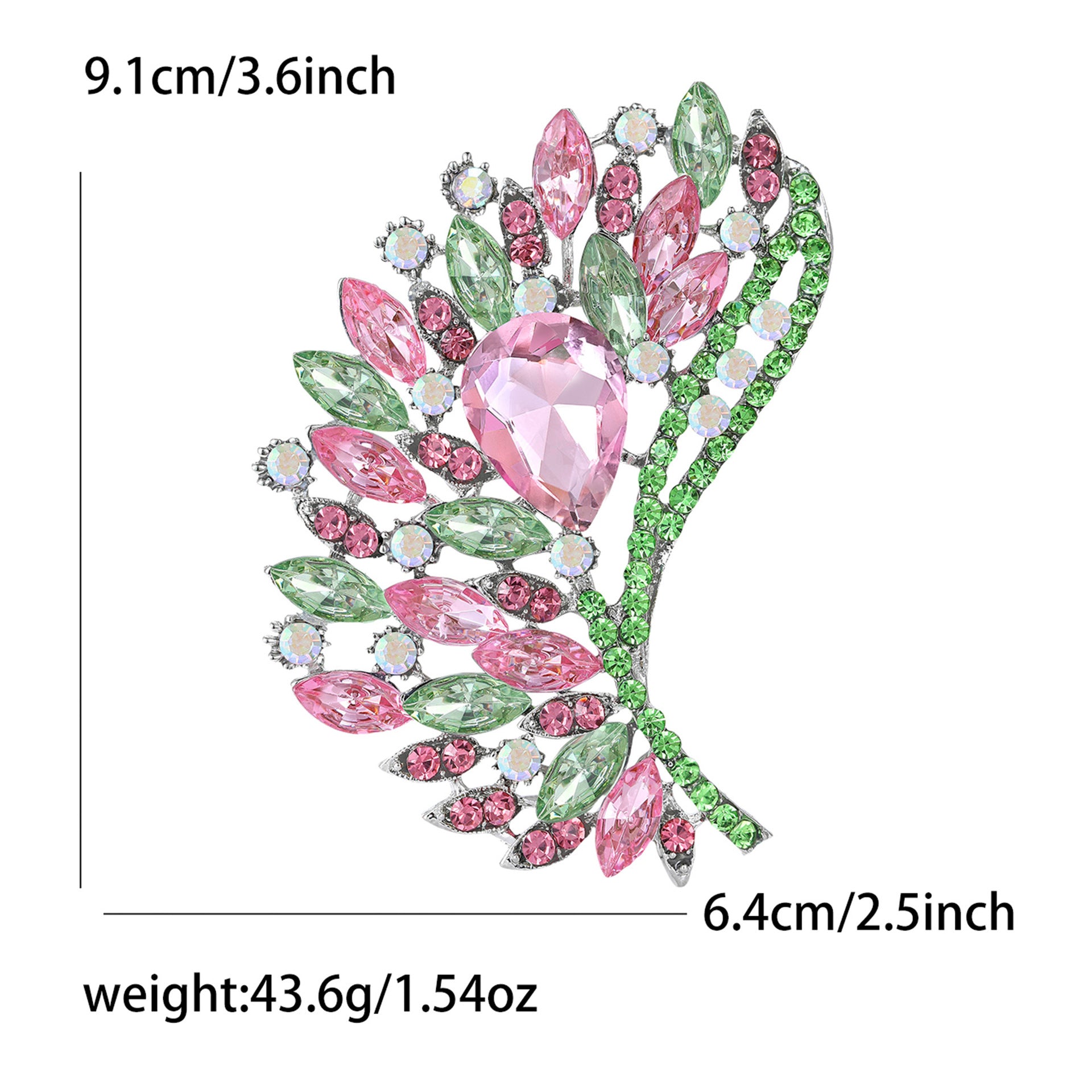 Wholesale Pink Green Floral Crystal Glass Brooch Women S Decorative Fashion Gift