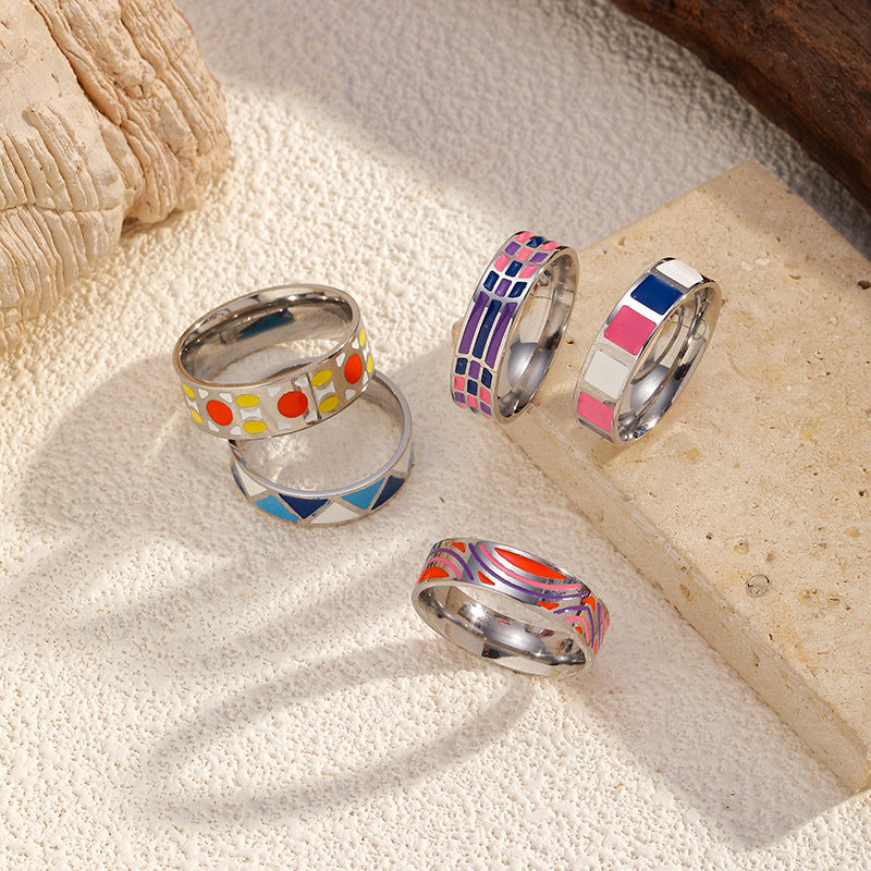Wholesale  color minimalist color-blocking  stainless steel  rings