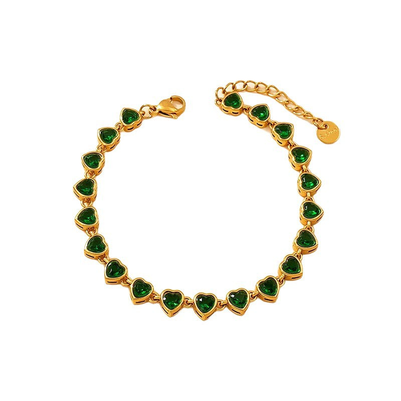 Wholesale Luxury Stainless Steel Colored Zircon Heart Bracelet