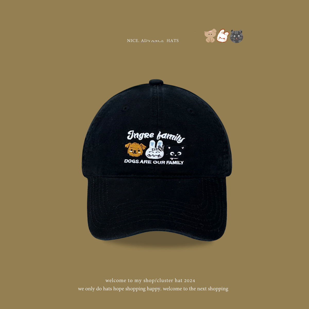 Wholesale cute cartoon animal embroidery cartoon cotton baseball cap