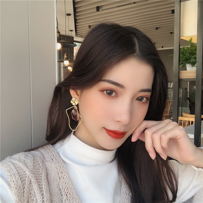 Wholesale Personality and temperament retro  geometric irregular oil drop asymmetric earrings